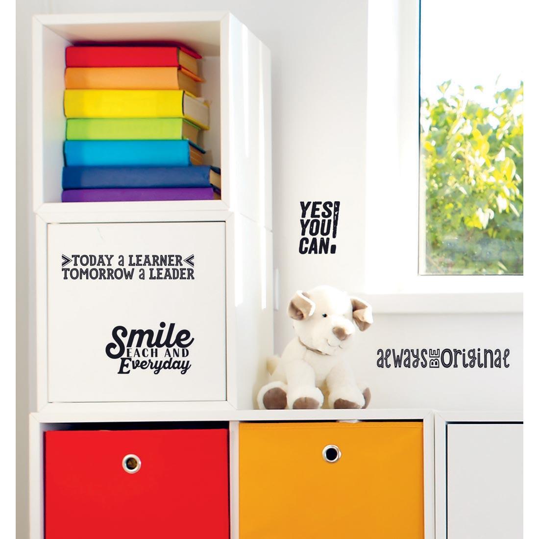 Wallies Inspire You Vinyl Decals shown applied on cabinets and a wall