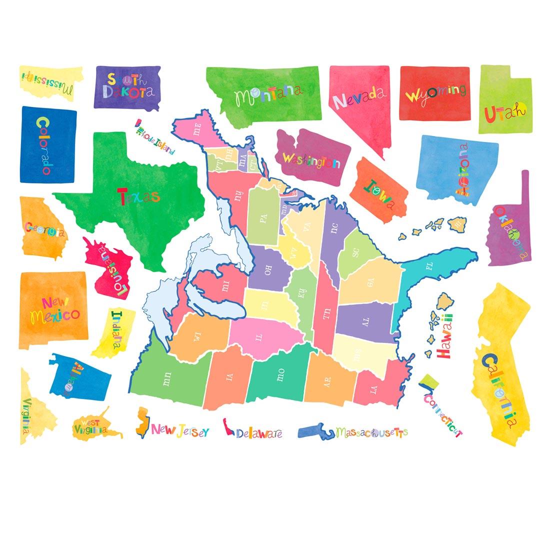 One half of Wallies US State Map with several Vinyl Decals