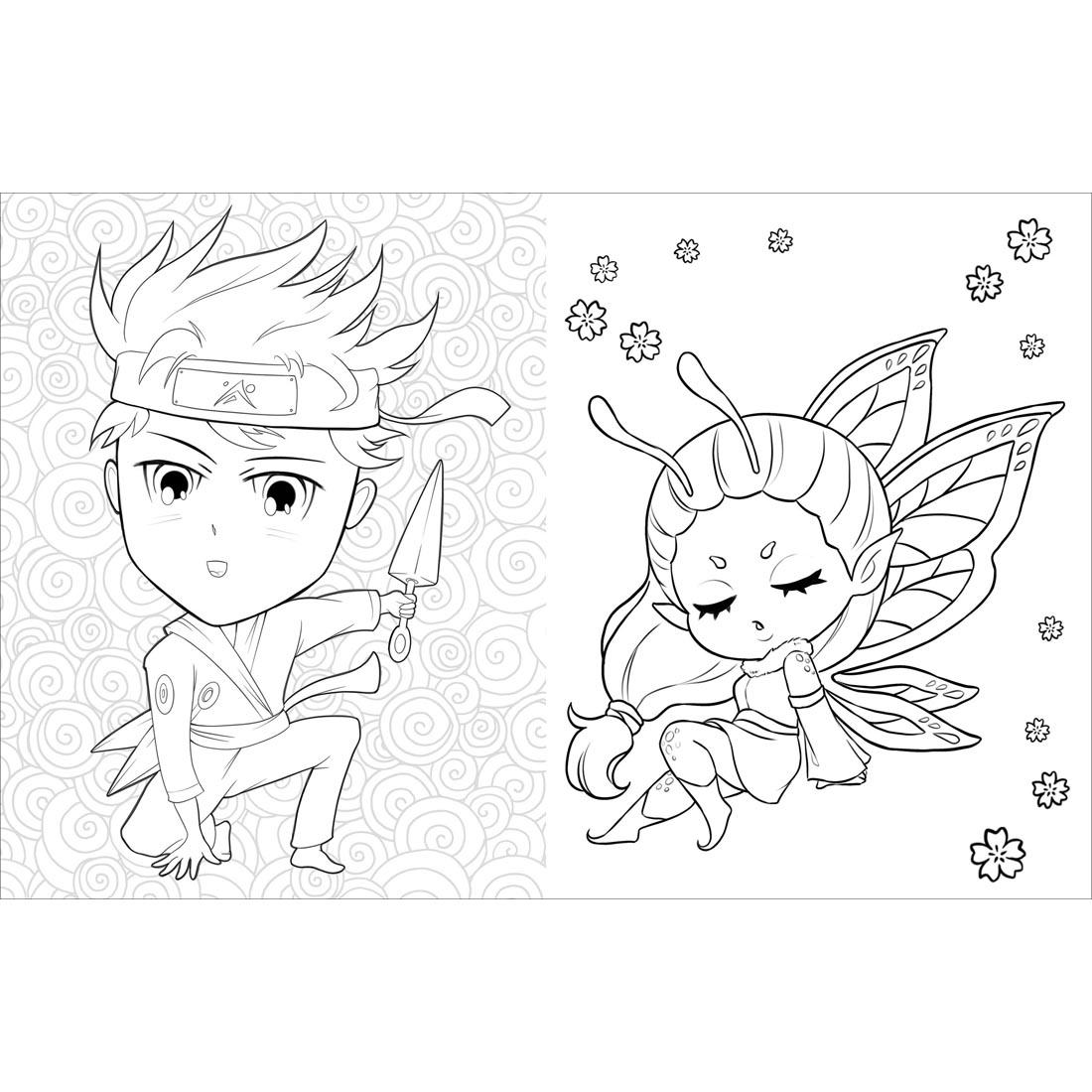 2 pages from The Big Book Of Kawaii Manga World Coloring
