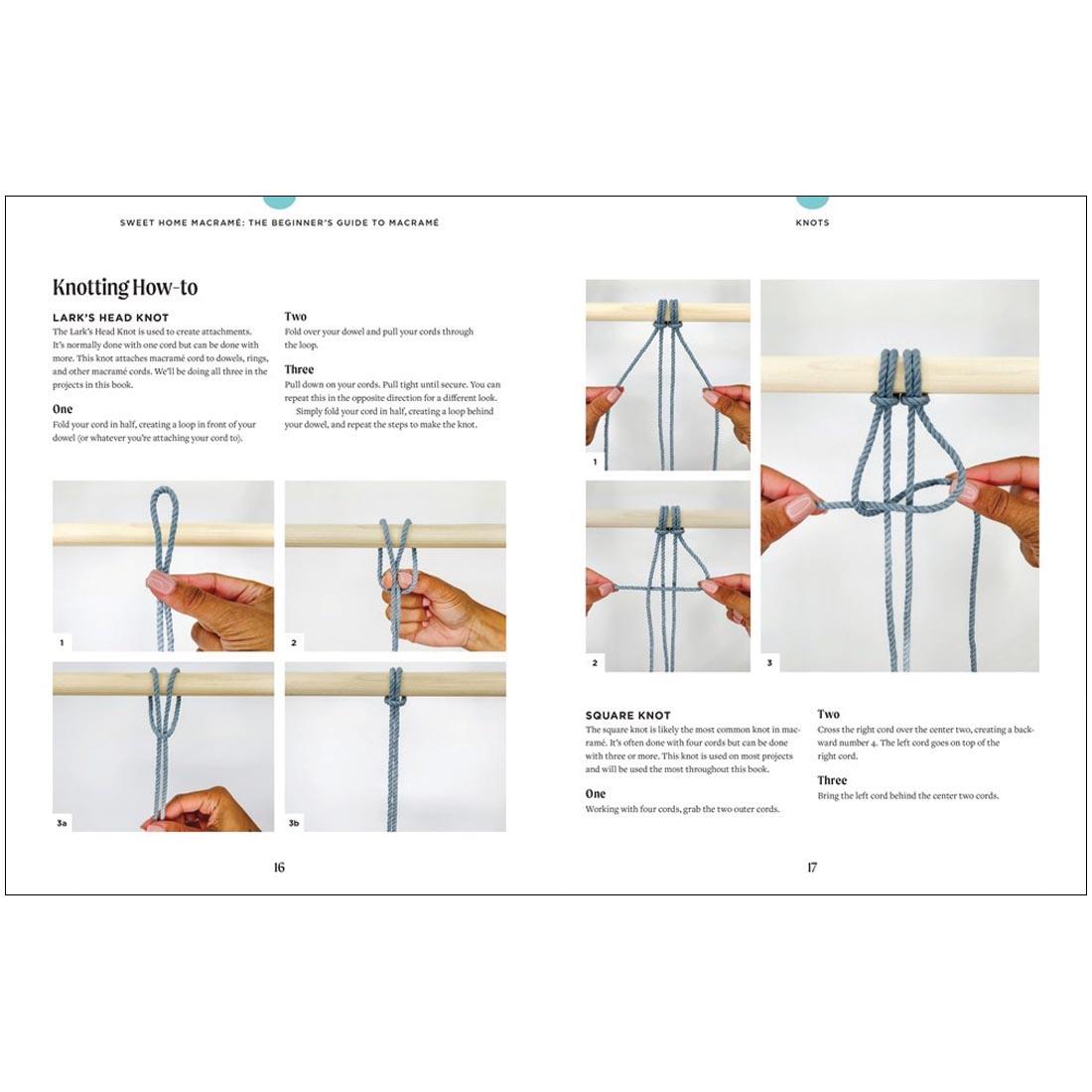 2 pages from the book Sweet Home Macrame: A Beginner's Guide to Macrame