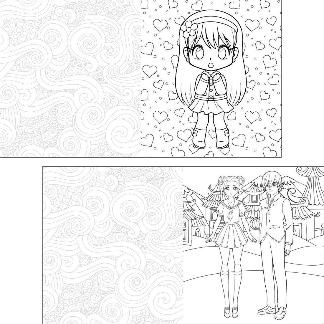 sample coloring pages from Manga & Chibis Coloring Book