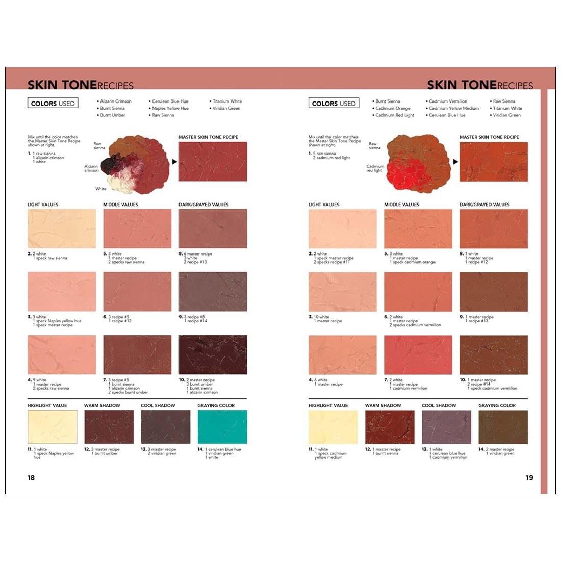 Skin Tone Recipes from inside the book Color Mixing Recipes For Portraits