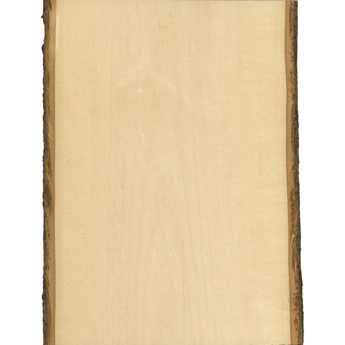 1/2" thick, medium-sized rectangular Basswood plank with natural bark on 2 edges