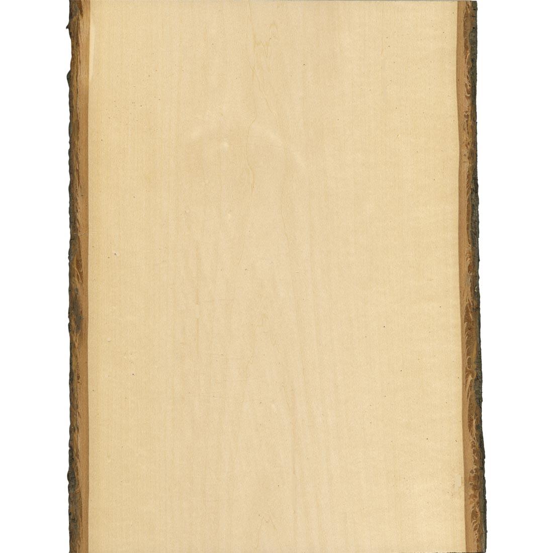 1/2" thick, medium-sized rectangular Basswood plank with natural bark on 2 edges