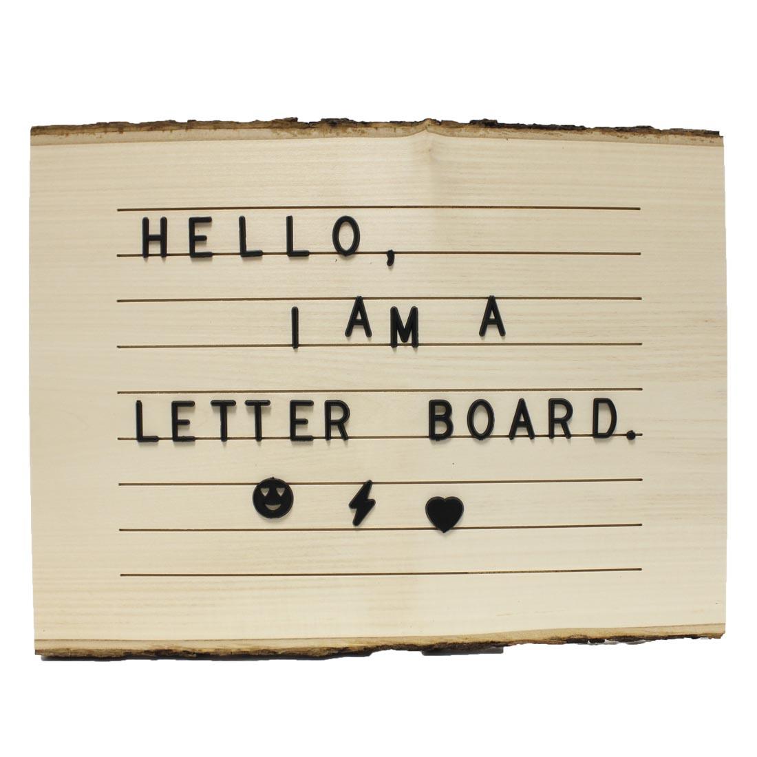 Rectangular Bark Edge Letter Board by Walnut Hollow with message, Hello, I am a letter board