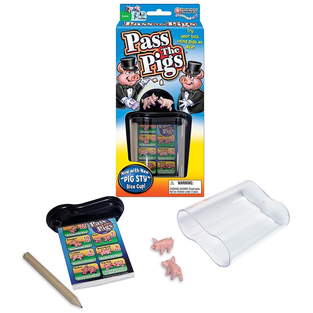 box and contents of Pass the Pigs dice Game