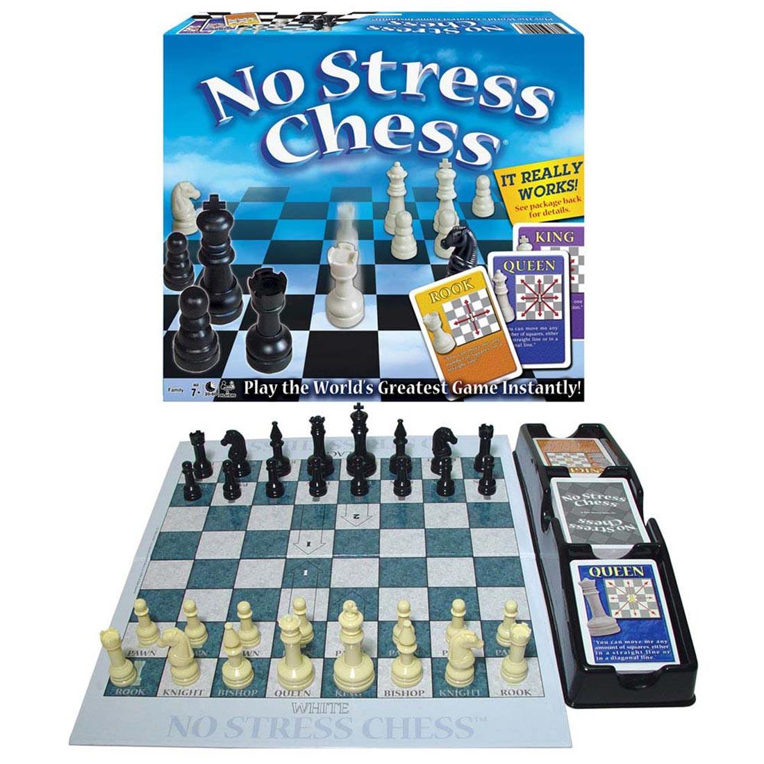 Box and contents of No Stress Chess Game