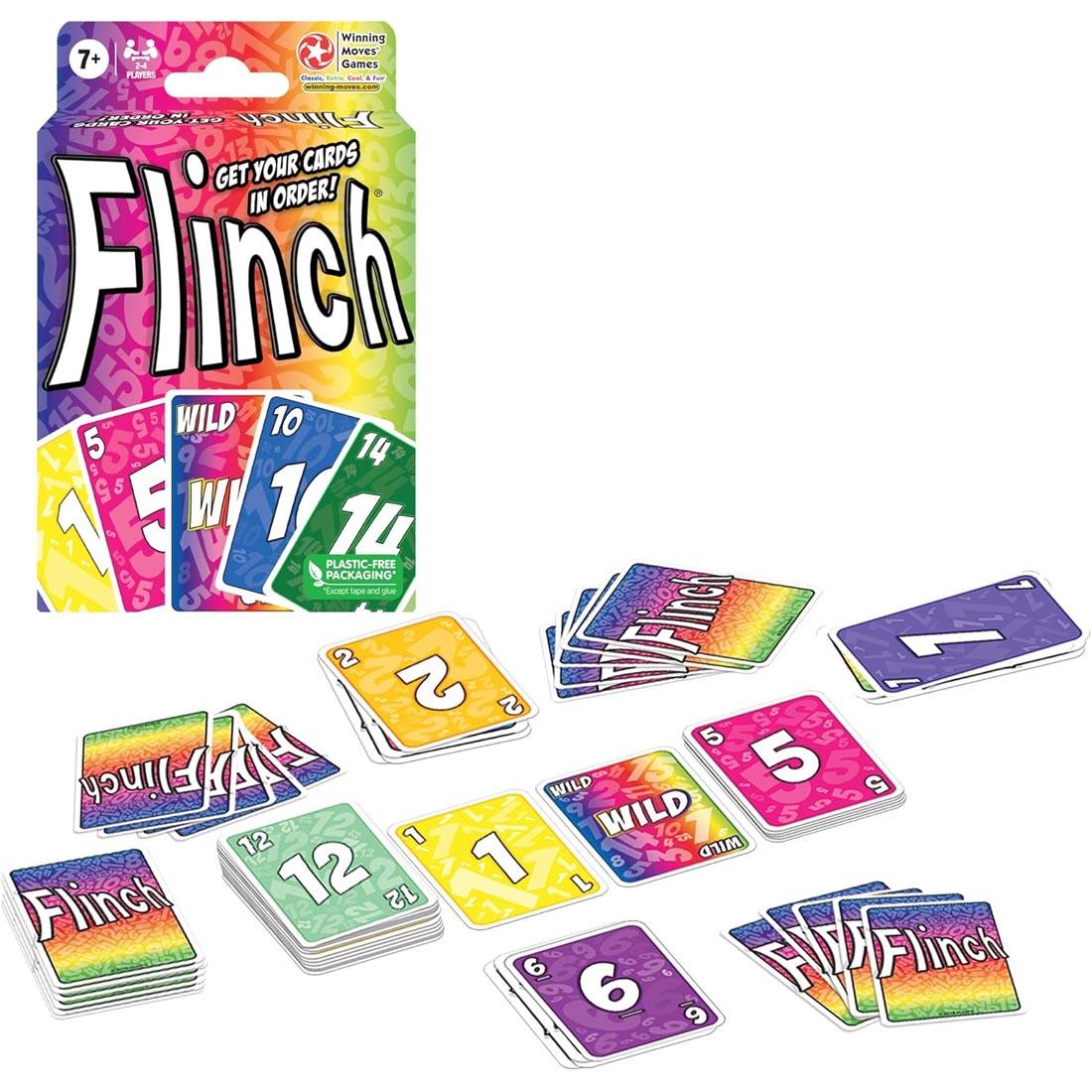 Package Flinch Card Game, with cards set up for game play