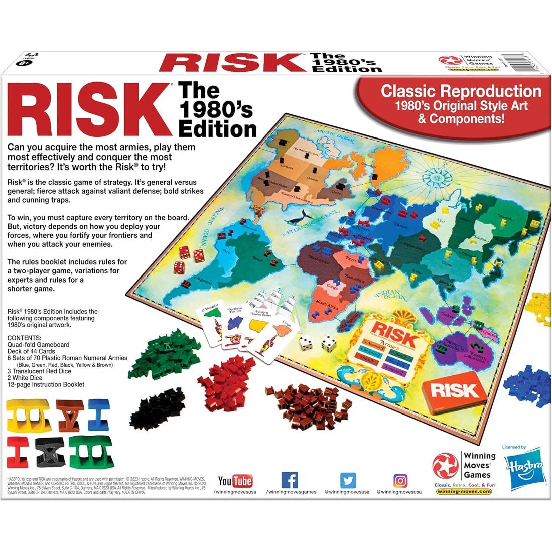 back of package for Risk The 1980s Edition Board Game