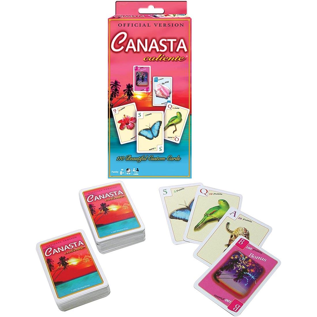 box and contents of Canasta Caliente Card Game