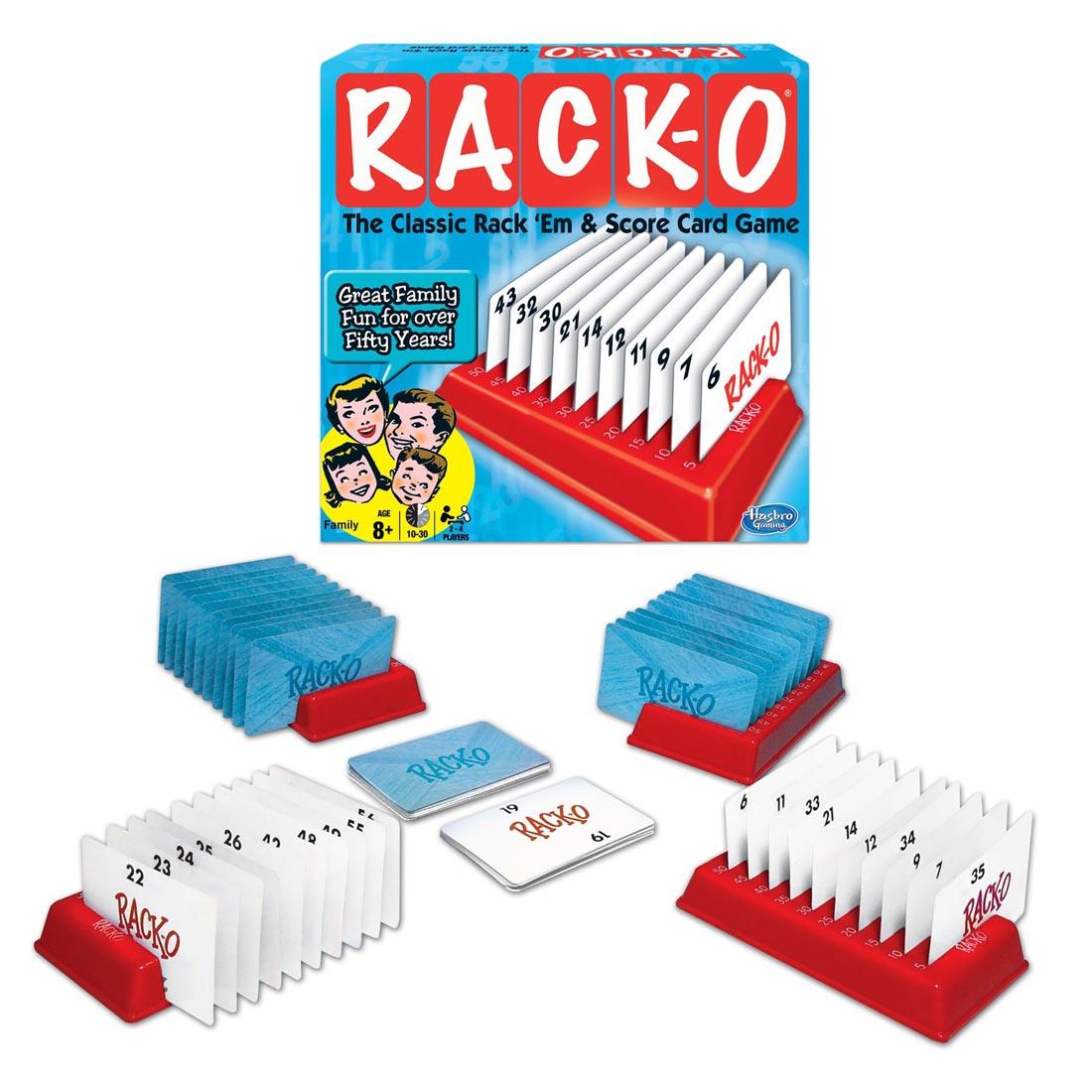 box and contents of Rack-O Card Game