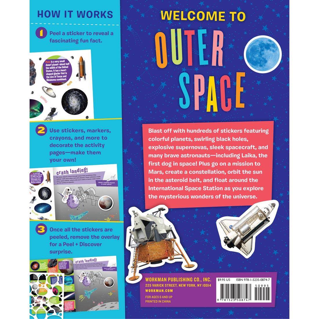 back cover of Peel + Discover Sticker Book: Space book