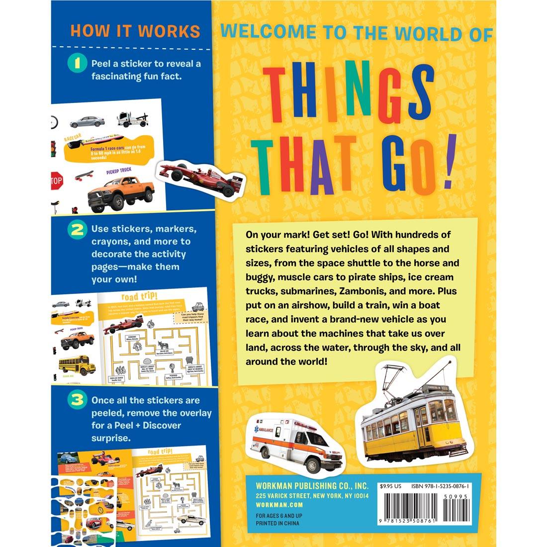 back cover of Peel + Discover Sticker Book: Cars! Trucks! Trains!