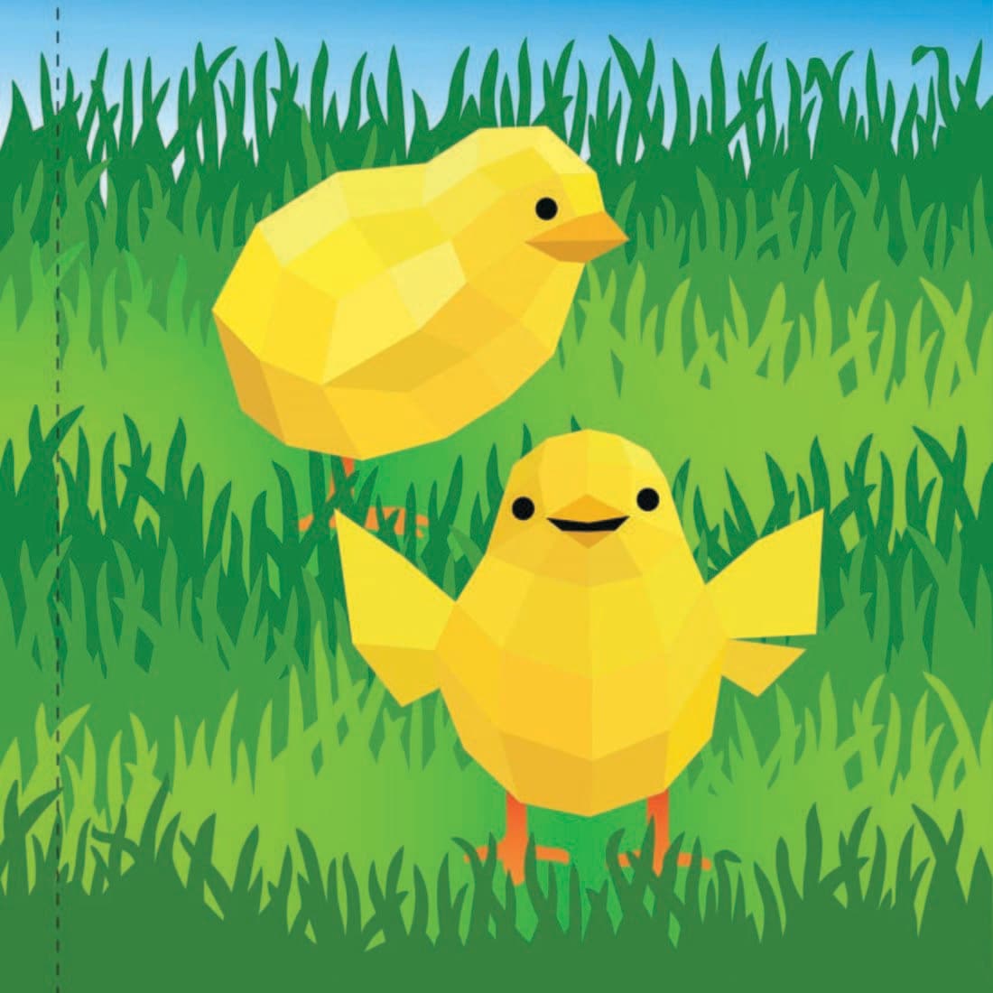 sample finished page from Easter Paint by Sticker Kids book, showing chicks