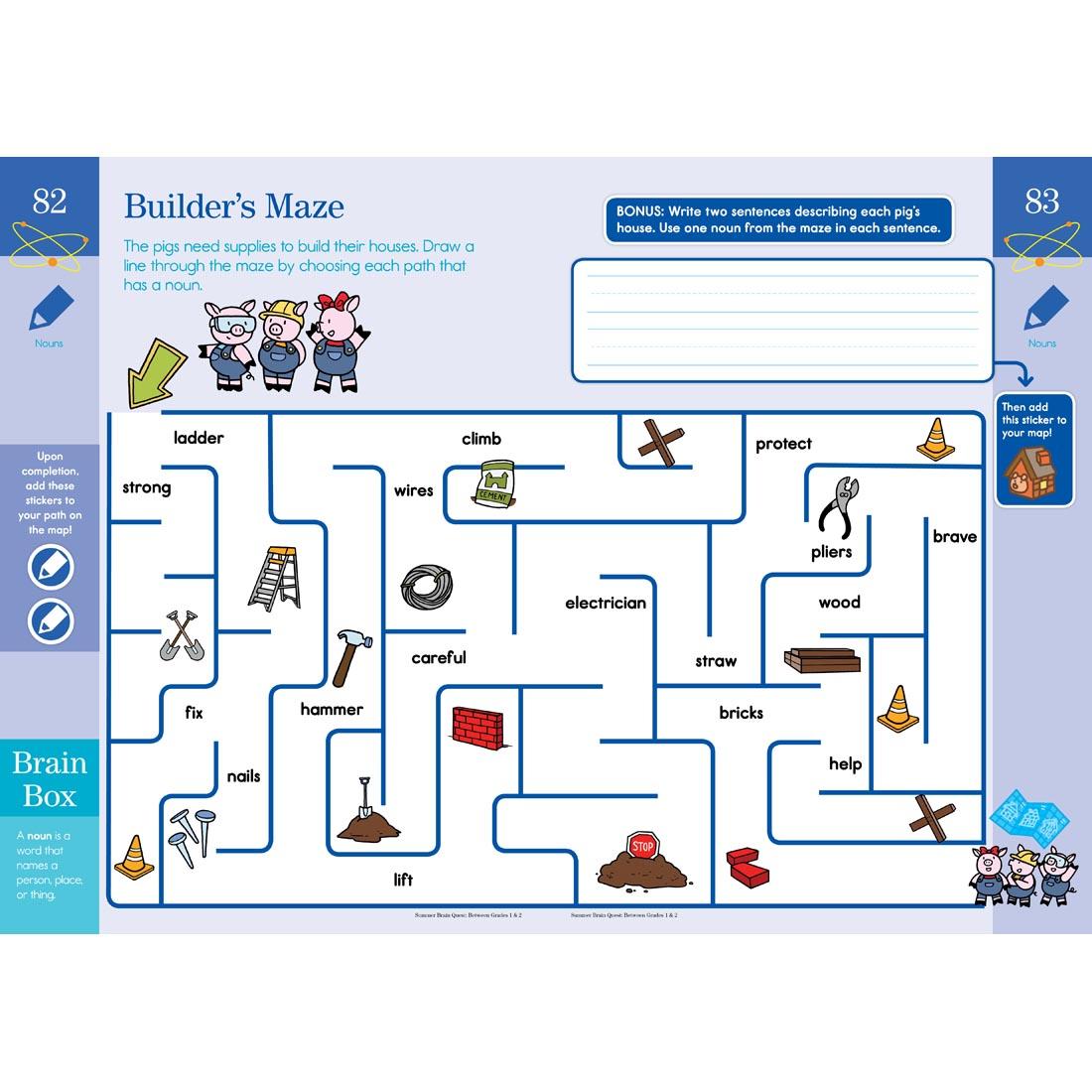 sample pages from Summer Brain Quest Workbook for kids between 1st and 2nd grade