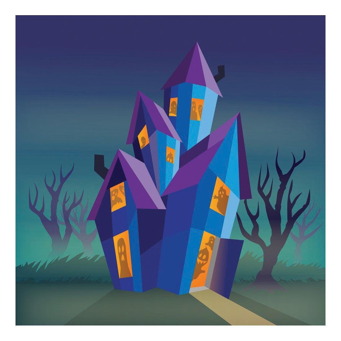finished haunted hause picture from Halloween Paint by Sticker Kids