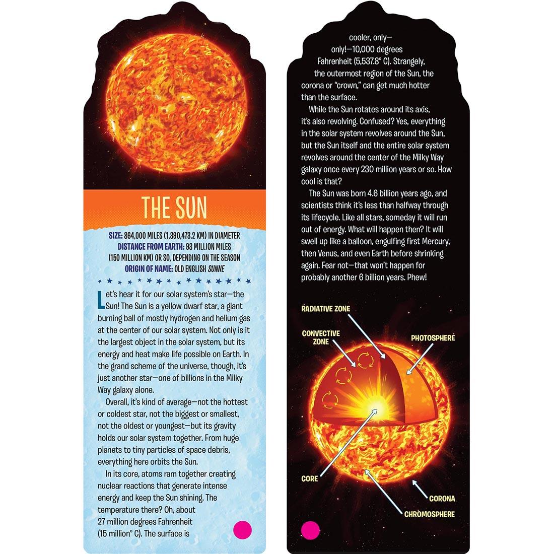 front and back of The Sun card from the Space Fandex for Kids