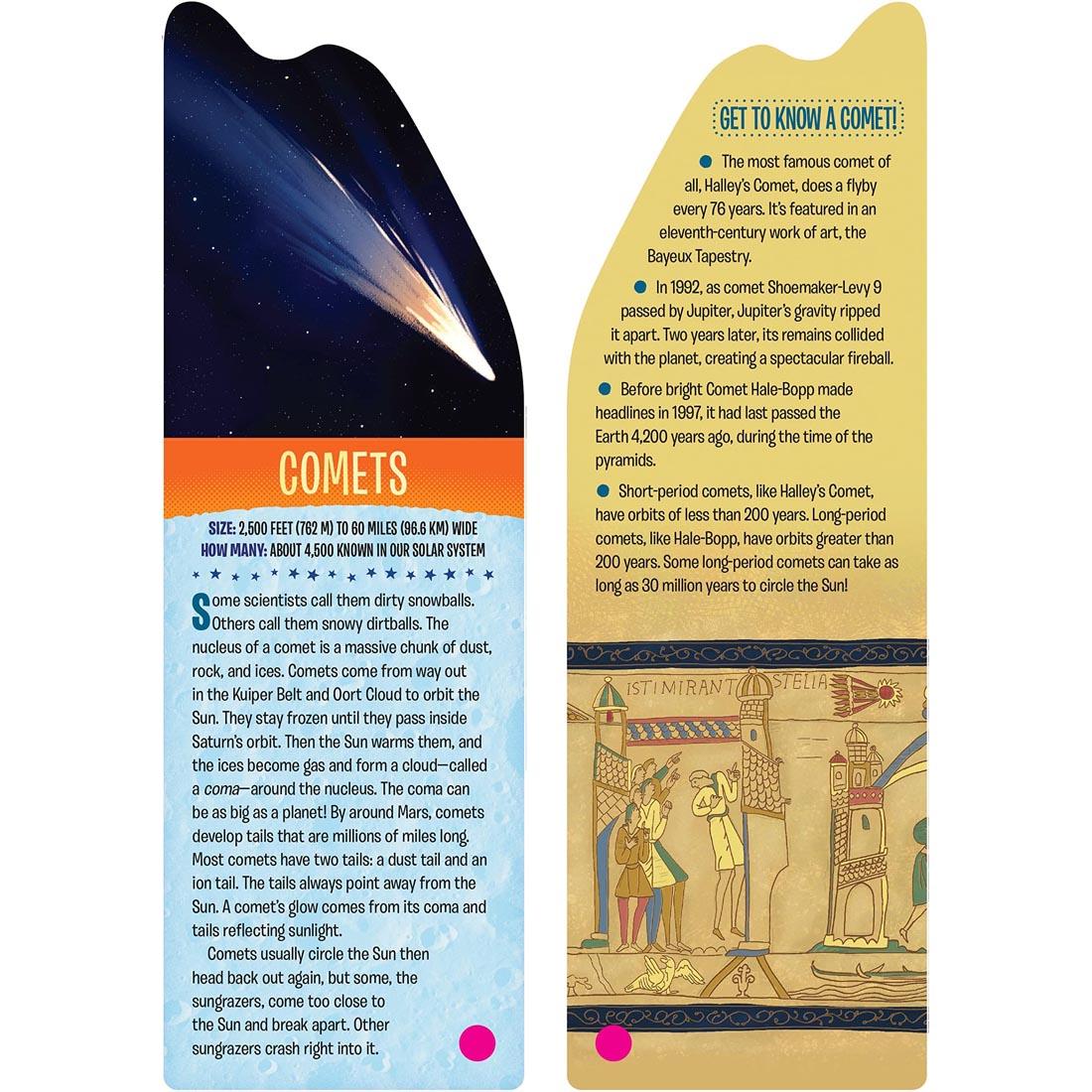 front and back of the Comets card from the Space Fandex for Kids