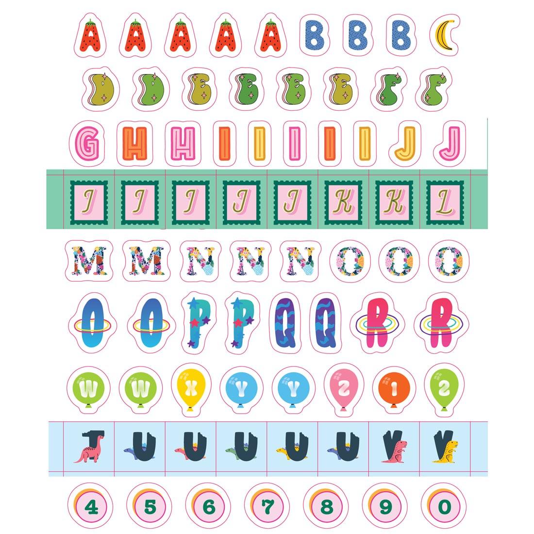 sample alphabet stickers found in So Many Letters Stickers By Pipsticks and Workman