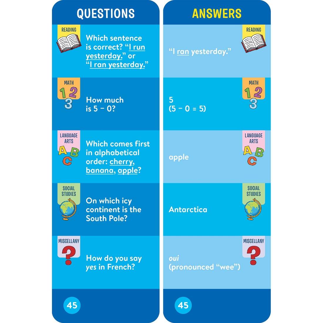 sample question and answer cards from Brain Quest Smart Cards Grade 1