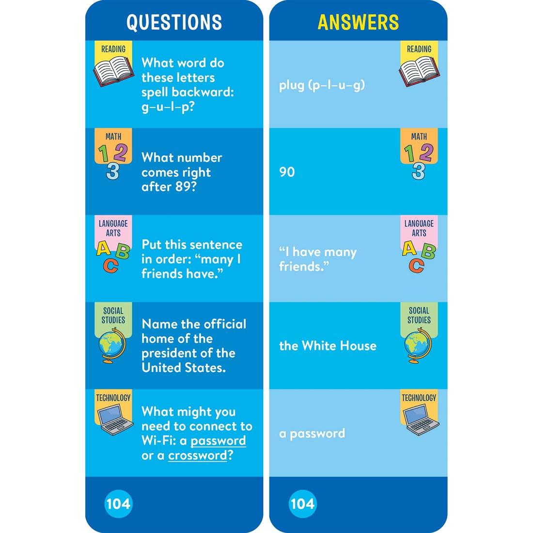 sample question and answer cards from Brain Quest Smart Cards Grade 1