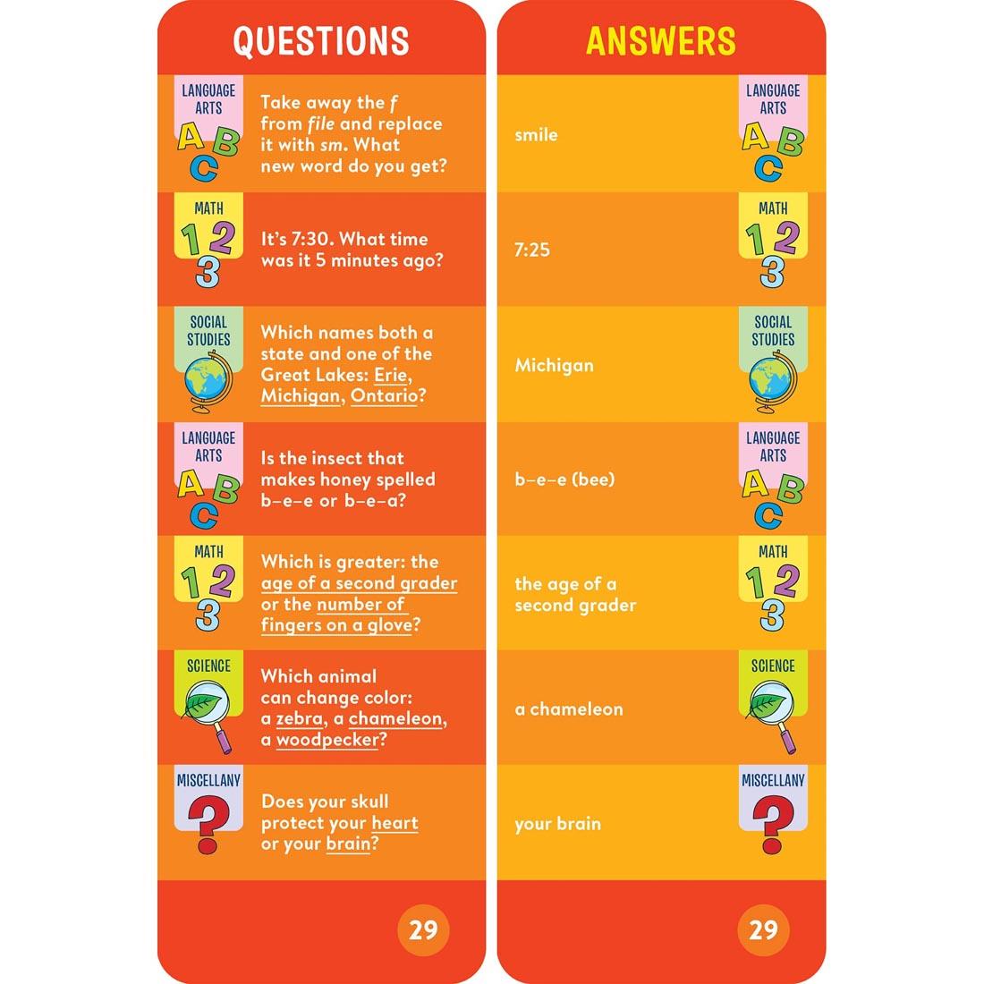 sample question and answer cards from Brain Quest Smart Cards Grade 2