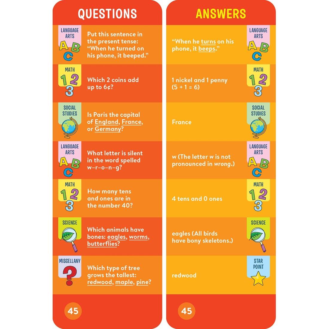 sample question and answer cards from Brain Quest Smart Cards Grade 2