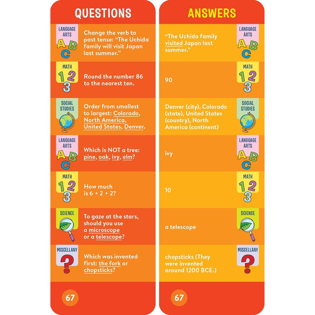 sample question and answer cards from Brain Quest Smart Cards Grade 2