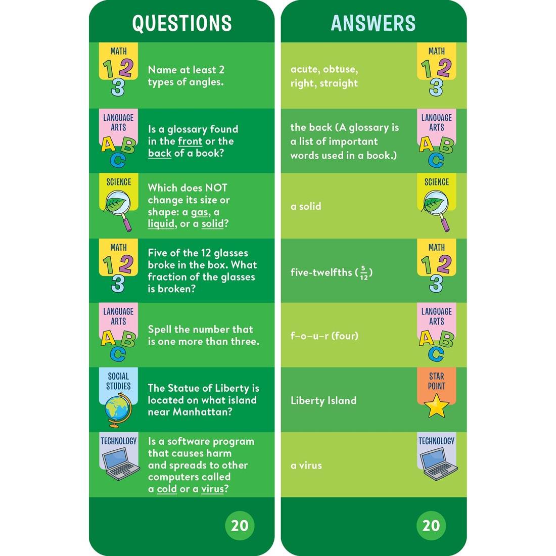 sample question and answer cards from Brain Quest Smart Cards Grade 3