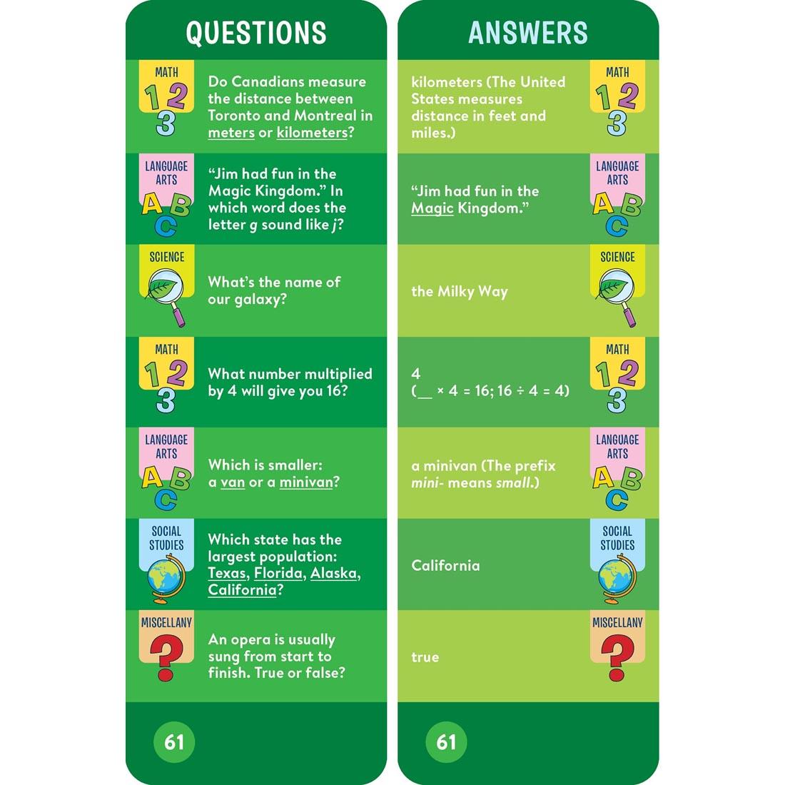 sample question and answer cards from Brain Quest Smart Cards Grade 3