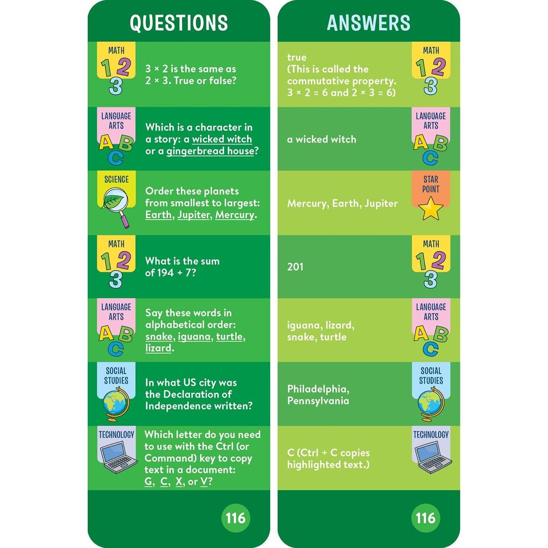 sample question and answer cards from Brain Quest Smart Cards Grade 3