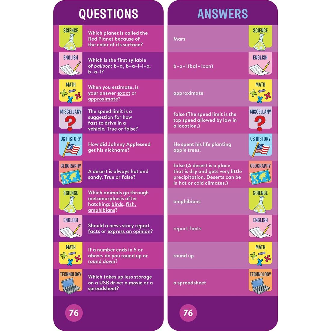 sample question and answer cards from Brain Quest Smart Cards Grade 4