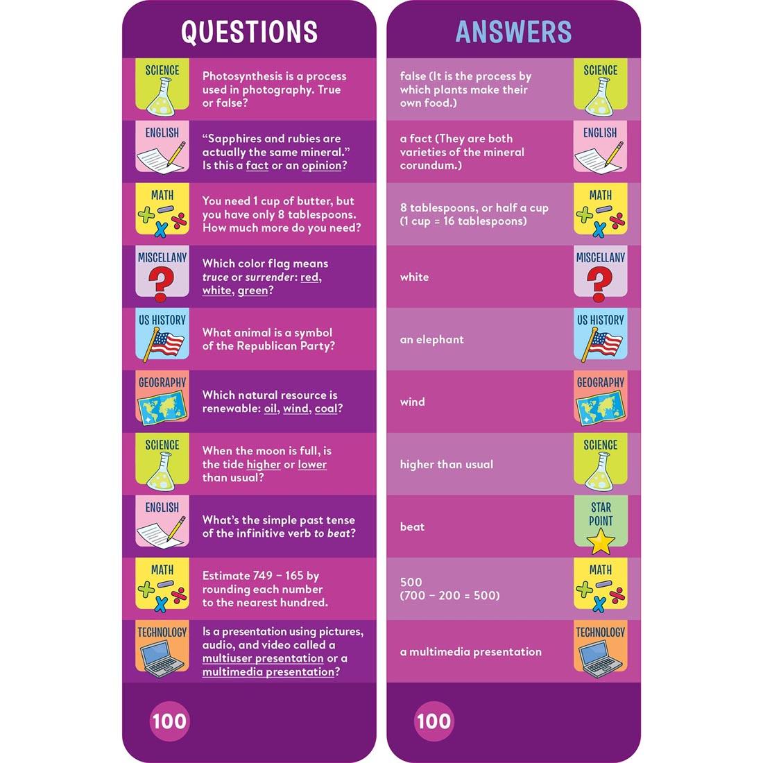 sample question and answer cards from Brain Quest Smart Cards Grade 4