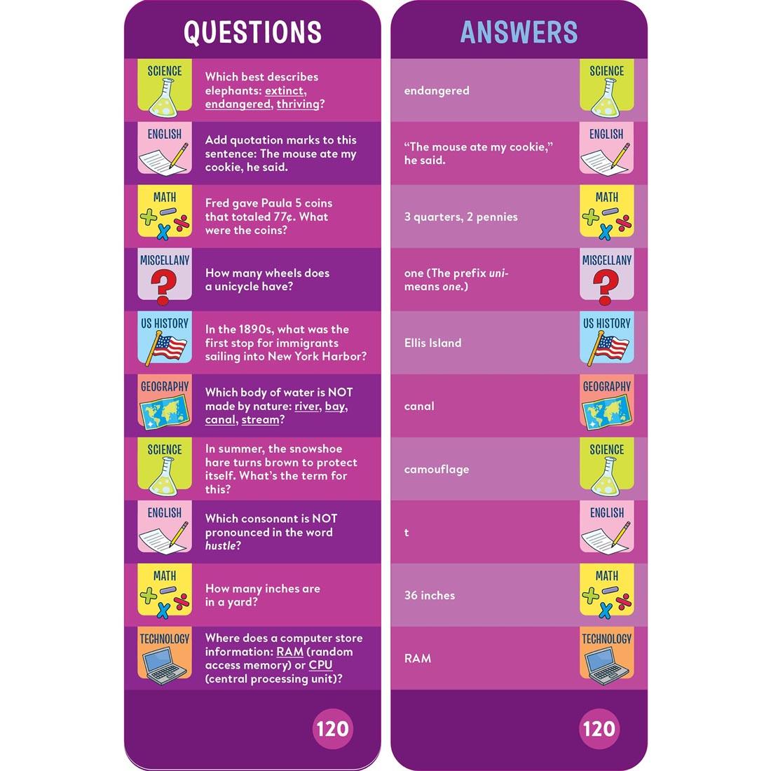 sample question and answer cards from Brain Quest Smart Cards Grade 4
