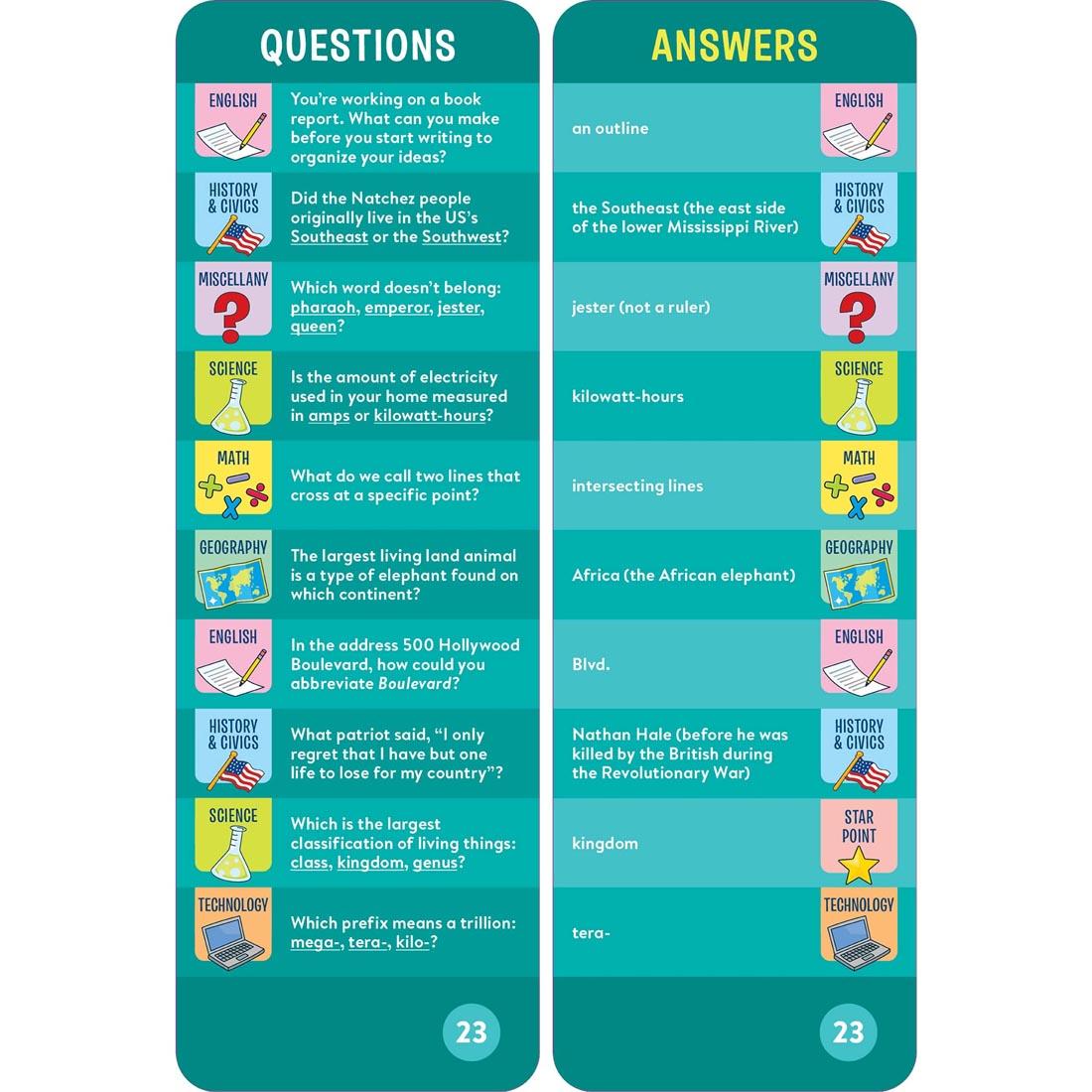 sample question and answer cards from Brain Quest Smart Cards Grade 5