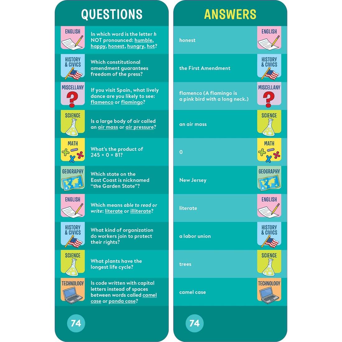 sample question and answer cards from Brain Quest Smart Cards Grade 5
