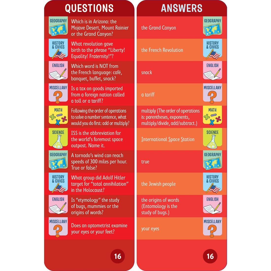 sample question and answer cards from Brain Quest Smart Cards Grade 6