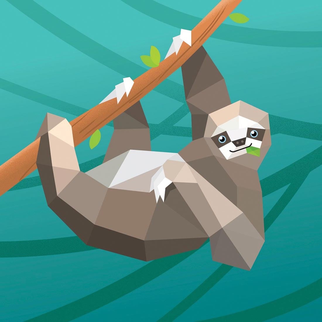 completed sloth page from the Rainforest Animals Paint By Sticker Kids book