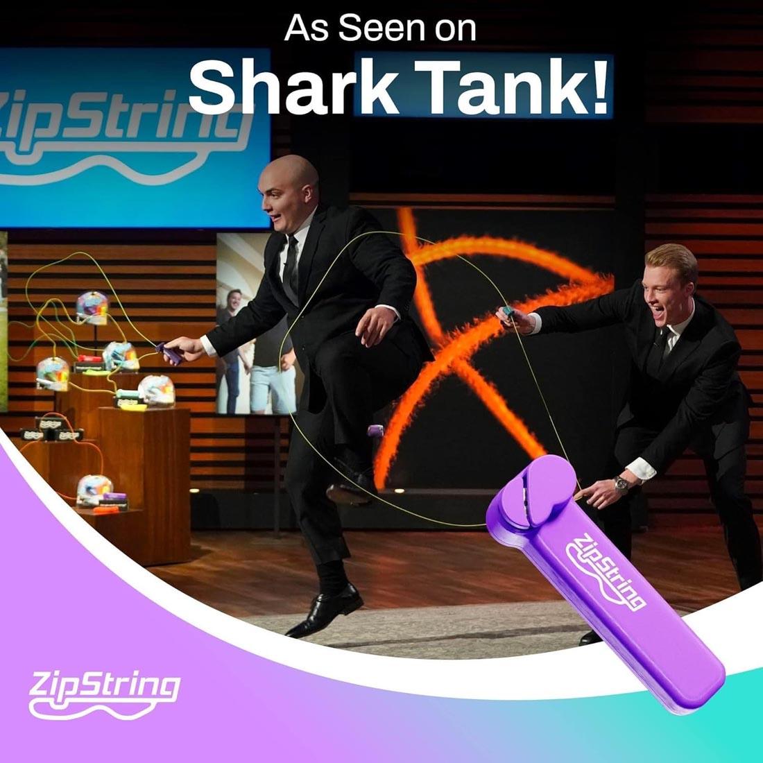 Vivacious Violet ZipString superimposed on a scene labeled As Seen on Shark Tank!